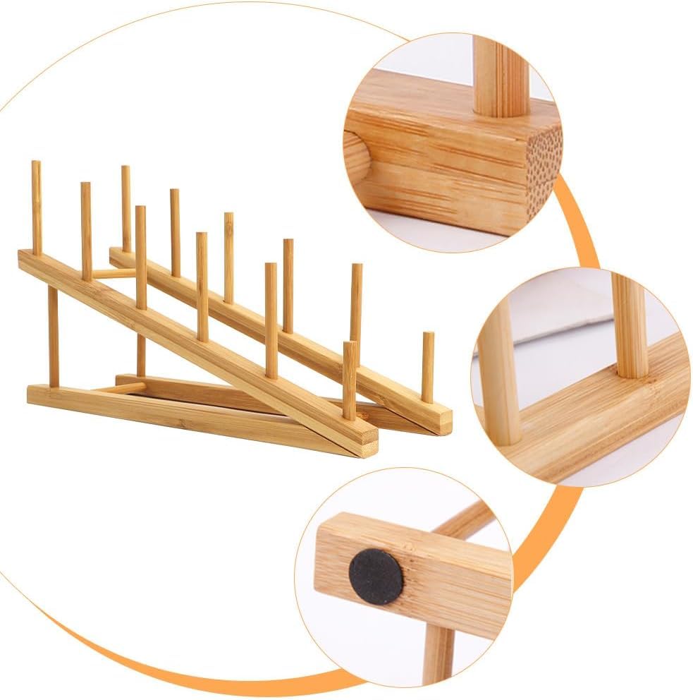 8 Pack Dish Rack Bamboo Drying Rack Wooden Plate Dish Rack Cabinet Organizer Kitchen Pot Lid Stand for Dish, Plate, Cup, Bowl, Cutting Board - size: 8PCS