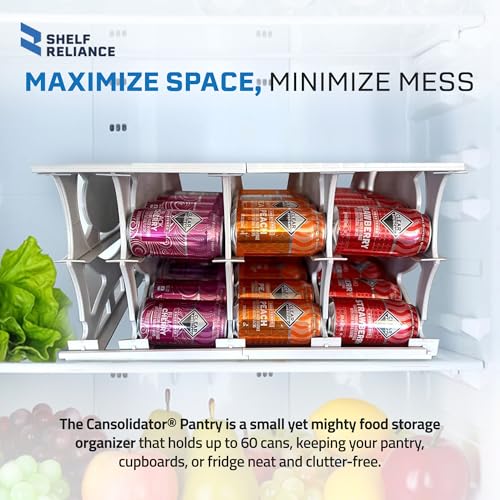 Shelf Reliance Cansolidator Pantry Plus - 1-Pack Can Organizer for Pantry, Stackable Soda Can Storage for Kitchen, Holds 60 Cans of Food or Soda - size: 1 Pack, style: 60 Soup Can