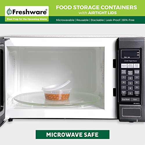 Freshware Food Storage Containers [50 Set] 8 oz Plastic Deli Containers with Lids, Slime, Soup, Meal Prep Containers, BPA Free, Stackable, Leakproof, Microwave, Dishwasher and Freezer Safe - size: 8 oz, 50-Pack