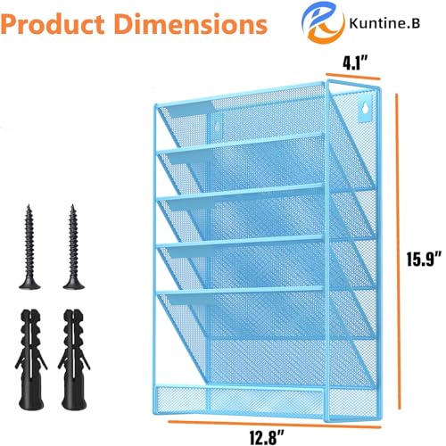 Kuntine.B 6-Tier Wall File Organizer Hanging File Organizer Cubicle Organizer Wall File Holder for Office Home (Blue, 6 Tier) - color: Blue, size: 6 Tier & No Hangers
