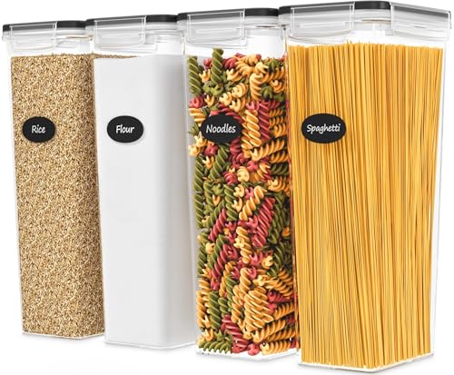 Airtight Food Storage Containers with Lids Set of 4-95 fl. oz Pasta storage Containers, BPA Free Plastic Spaghetti container - Air Tight Canisters for Kitchen Pantry Organization - color: 02 - Vertical (Set of 4)