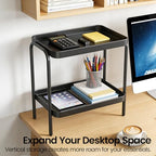2 in 1 Desktop & Floor End Table with Storage Shelves, Compact 2-Tier Side Table for Office Desk Organization, Bedside Nightstand, Small Space Nightstand for Living Room, Bedroom, Office