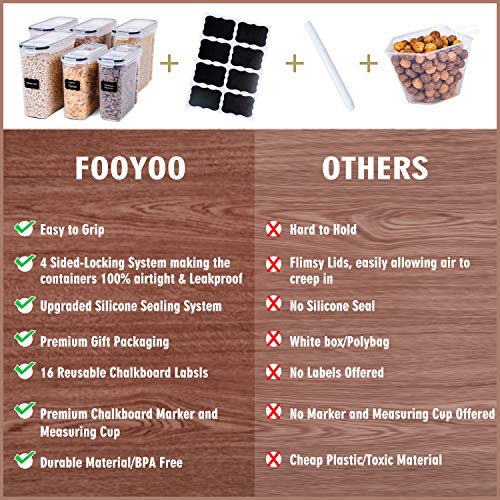 FOOYOO Cereal Containers Storage Set - 6 Piece Airtight Large Dry Cereal Storage Containers(4 * 4L+2 * 2.5L), BPA Free Dispenser Plastic Cereal Storage Containers with 16 Labels & Pen - color: 6 Piece