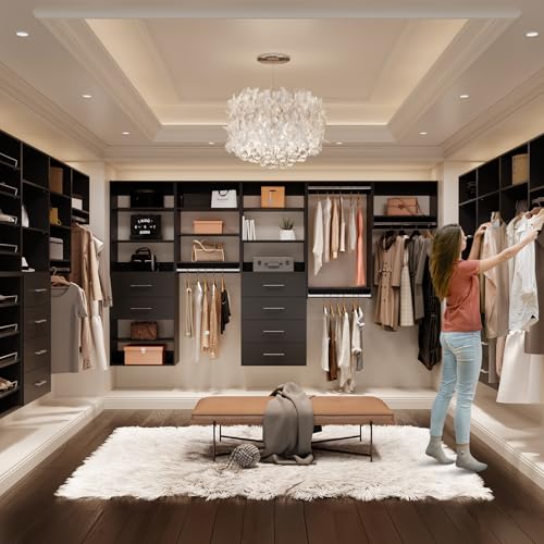 ROOMTEC Modular Closet System, 55" Wall-Mounted Closet Organizer with Hanging Rods, Wooden Tower for Walk-In Closets, Wardrobe Storage Kit, Black - size: 55" Wide, style: Model 2