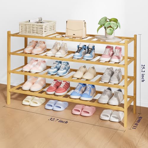Kitsure Bamboo Wooden Shoe Rack for Closet - Stackable Shoe Organizer with Modular Structure, Space-Saving Shoe Shelf for Entryway, Living Room, Bedroom, 32.7" Wide - 4 Tiers, Natural - color: Nature, size: 32.7"Wide - 4 Tiers