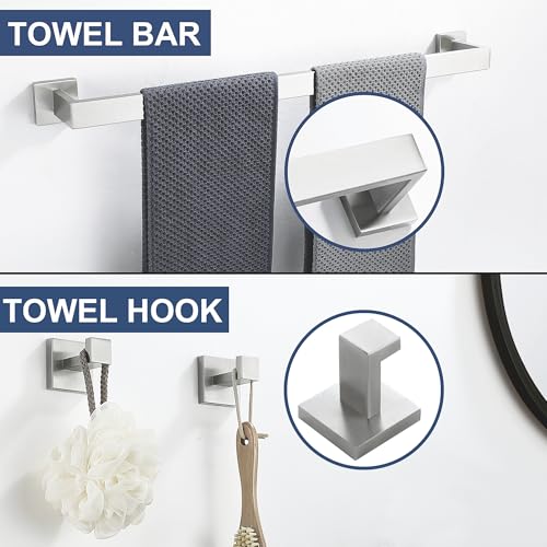 5 Piece Bathroom Hardware Accessories - Brushed Nickel, 24Inch Towel Racks, Stainless Steel Square Towel Bar Set, Wall Mounted - color: Brushed Nickel, size: 24" 5pcs