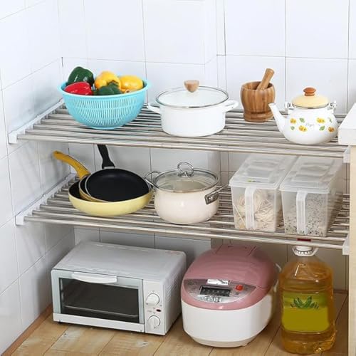 Closet Tension Shelf DIY Divider Metal Expandable Rod Adjustable Closet Shelves Organizer Scalable Layered Separators for Cabinet Storage Locker Clothes (16.5'' Wide,29.5''-51.2'' Long) - size: 29.5''-51.2'' Long