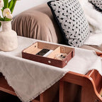 PU Leather Valet Tray Small NightStand Bedside Entry Table Trya with Partition for Phone Jewelry Glasses Keys and Coins Father's Day Birthday Gifts (Brown and Pink) - color: Brown and Pink