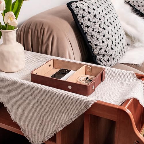 PU Leather Valet Tray Small NightStand Bedside Entry Table Trya with Partition for Phone Jewelry Glasses Keys and Coins Father's Day Birthday Gifts (Brown and Pink) - color: Brown and Pink