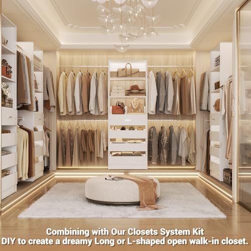 Aheaplus Closet System Set of 2, 4-9Ft Wood Closet Organizer with Drawers & Shelves, Closet Organizer System with 8 Hanging Rods, Walk-in Closets Organizer Wardrobe Closet Rack, White - color: White-2Sets