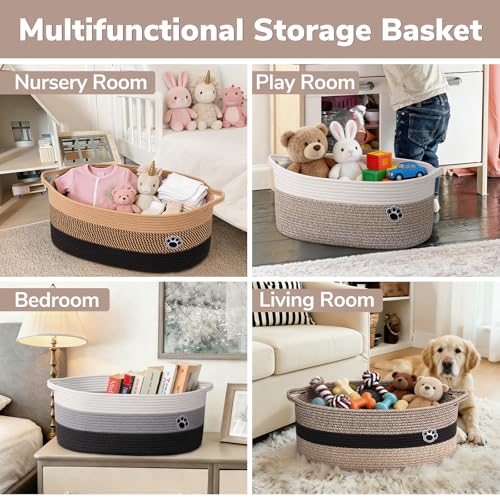 Large Dog Toy Basket, 19.7" X 11" X 7.9" Woven Rope Basket for Toy Storage, Dog Storage Bins with Handles, Gift Baskets Empty for Baby Shower, Mixed-Brown - color: Brown, size: 19.7"L x 11"W x 7.9"H