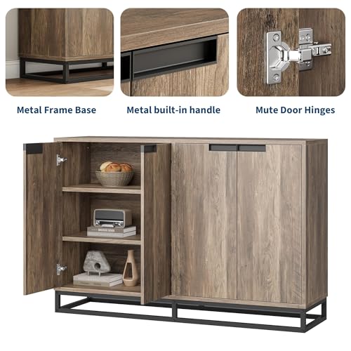 IDEALHOUSE 55 Inch Sideboard Buffet Cabinet with Storage, Accent Cabinet with 4 Doors & Adjustable Shelves, Multifunctional Storage Cabinet for Kitchen, Dining Room, Entryway & Living Room - color: Brown