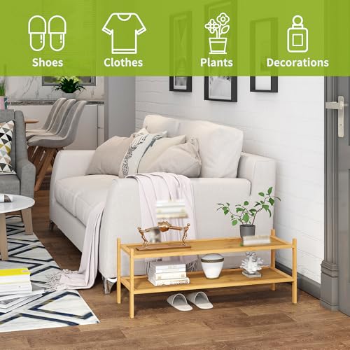 BMOSU 2-Tier Bamboo Extended Shoe Rack Premium Stackable Shoe Shelf Storage Organizer for Hallway Closet Living Room Entryway Organizer(Natural) - color: Natural, size: 2-Tier Long（33.3*11*12.6inches）