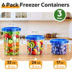 HOMETALL Freezer Storage Containers, [6 Pack- 33/24/17 OZ] Airtight Plastic Food Storage Containers with Twist Top Lids, Soup, Meal Prep Containers | BPA Free | Stackable | Leakproof | Microwave Safe