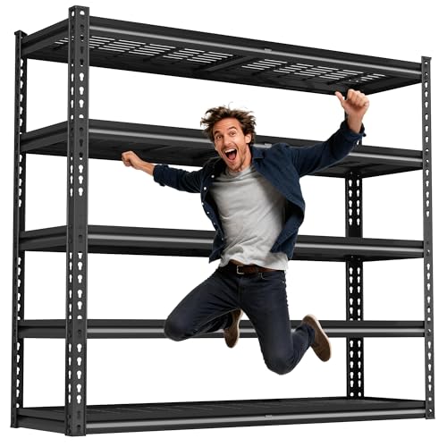 48" W Garage Shelves, 5-Tier Heavy Duty Garage Shelving Load 3030LBS, Adjustable Metal Storage Shelves, Wire Shelving for Warehouse,Industrial,Workshop,Basement, 48" W x 24" D x 72" H - color: Black-visible Hole, size: 48" W x 24" D x 72" H