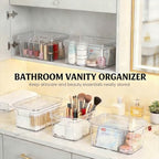 MOONEDGE Small Clear Plastic Storage Bins with Lids and Handles,Stackable Small Item Organizer Containers for Vanity,Craft,Office,Fridge,Kitchen,Pantry,Bathroom,Closet – 2 Pack (10×6×5 in) - size: 2 Pack