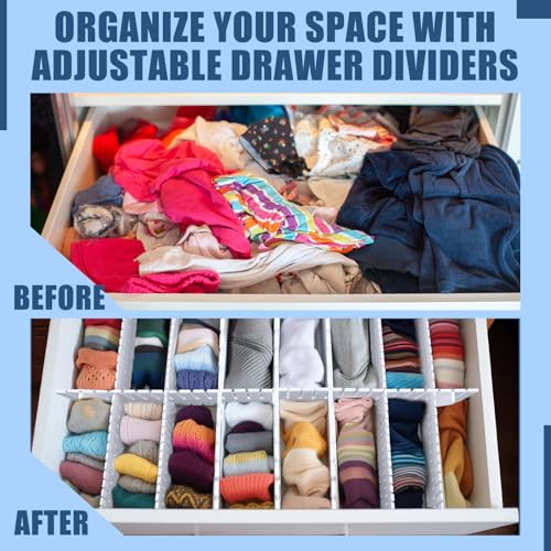 Blosssound 15 Pcs 5.12 Tall Drawer Divider Adjustable Drawer Organizer DIY Ultra Deep Storage Organizer Separator with Fixed Buckle for Underwear Socks Dormitory Office Kitchen Bedroom(White) - color: White