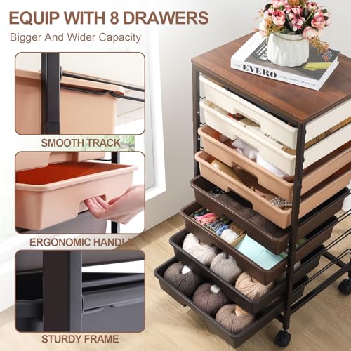 SYKIARIOL Rolling Storage Cart with Drawers, Rolling Drawer Cart and Wooden Tabletop,Storage Drawer Cart for Living Room,Classroom,Bedroom,Bathroom,Dorm,Office,Brown Gradient - color: Brown Gradient