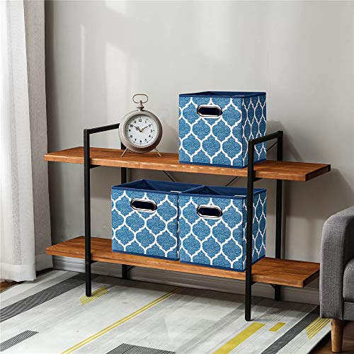 Folding Cube Storage Bins 10.5x10.5 x 11 In Navy Blue Collapsible Cloth Storage Cube Boxes Fabic Cube Baskets Storage Inserts Drawer Organizer Closet ,QY-SC09-3 - color: Cream Navy Blue(Set of 3)