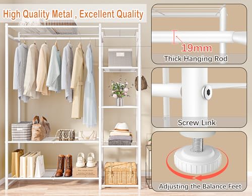 Wardrobe Closet,Portable Clothes Rack with 4 Tiers Shelves,Freestanding Closet Organizers and Storage System with Hanging Rods,Steel Clothing Rack Suitable for Cloakrooms,Bedrooms,Entrances,etc.White - color: White