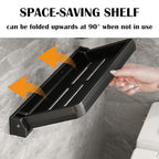 SAGUD 2pcs Bathroom Shelf Wall Mounted Hidden Foldable Shelves for Compact Camper Storage 12inch Waterproof Metal Shower Rack for Laundry Toilet Room RV Wall Organizer, Black
