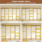 ONBRILL F5 Extra Large Industrial Pipe Clothing Rack, Freestanding Portable Closet Organizer System with Shelves & Hanging Rods, 88.6'' Wide Heavt Duty Clothes Rack, Max Load 1300lbs, Gold - color: Gold