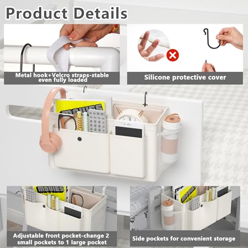 Edudif Bedside Caddy Bedside Organizer with Fixed Straps & Water Bottle Holder, Bunk Bed Caddy ideal for Home, Dorm, Hospital, Crib, Versatile Bedside Storage Solution (White 2pcs) - color: White 2pcs