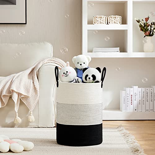 VIPOSCO Large Laundry Hamper, Tall Woven Rope Storage Basket for Blanket, Toys, Dirty Clothes in Living Room, Bathroom, Bedroom - 58L White & Black - color: White & Black, size: 58L