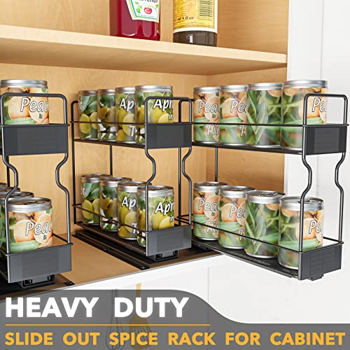SpaceAid Pull Out Spice Rack Organizer for Cabinet, Heavy Duty Slide Out Seasoning Kitchen Organizer, Cabinet Organizer, with Labels, 7.7" W x10.75 D x10 H, 2 Drawers 2-Tier - style: Two 3"W Drawers, 2-Tier