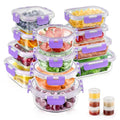 34pcs Glass Food Storage Containers with Lids Set, Airtight Glass Meal Prep Containers (17 Containers & 17 Lids), Leak Proof Lunch Container BPA-Free, Microwave, Oven, Freezer, Dishwasher Safe-Purple - color: PURPLE