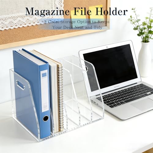 6-Tier Clear Acrylic File Holder, Vertical Document Organizer for Magazines, Binders, Notebooks & Envelopes - Multi-Purpose Desk Storage for Home Office（B5,6 Sections） - size: B5, 6 Sections