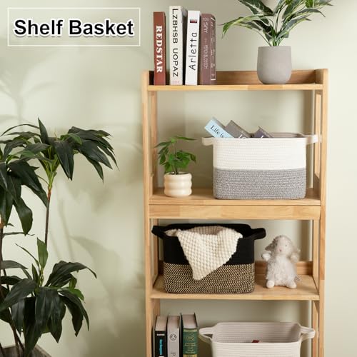 OIAHOMY Woven Storage Basket for Shelves, Rectangle Cotton Rope Baskets for Organizing, 13 x 10 x 9 in, Storage Bins for Dog Toys,Towel,Books,Gift,Black and Brown - color: Black and Brown, size: 13"x10"x9"
