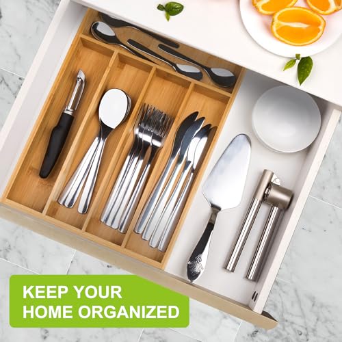Unibambou Bamboo Utensil Drawer Organizer, Kitchen Organizer for Flatware Cutlery, Silverware Tray for Drawer (5 Slots, Natural) - color: Natural, size: Medium 10x14 Inch