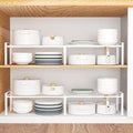 13"-24" L Expandable Cabinet Shelf Rack Set of 2, Stackable Kitchen Countertop Cupboard Organizers and Pantry Storage Shelves - color: White