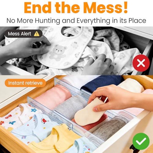 4 Pack Drawer Dividers for Clothes, 4" High 10.6"-16.9" Drawer Divider Adjustable Expandable Dresser Drawer Organizer, Clear Dresser Separators for Clothes, Underwear, Baby Clothes,Cosmetic,Toiletries - size: 4 Pack