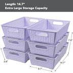 Tiawudi Stackable Woven Plastic Basket, Storage Bins for Cabinet, Closet, Shelf, Under Sink and Countertop, Pantry Organizer Bins, 6 Pack - color: Violet