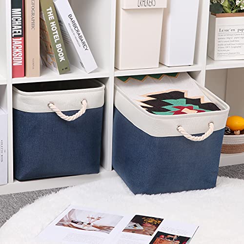 Bidtakay Fabric Storage Baskets with Handles for Organizing 16" x 11.8" x 11.8" Navy Blue Baskets [2-Pack] Shelf Baskets Large Canvas Collapsible Bins for Closet (White&Blue) - color: White&Blue, size: 2 Pack-L-16x11.8x11.8 In