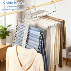Cididu 4 Pack Pants Hangers Space Saving 9 Layers, Non-Slip Closet Storage Organizers, Stainless Steel Jean Clothes Hanger Pants Rack for Trousers Scarf Leggings Skirts, Dorm Room Apartment Essentials