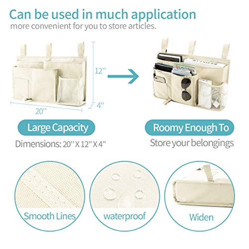 Bseash Bunk Bed Organizer, Bedside Caddy Hanging Bed Organizer Storage Bag 8 Pockets, for College Dorm Rooms Bed, Hospital Bed, Baby Bed Rails, 600D Oxford Cloth (Beige) - color: Beige, size: Large