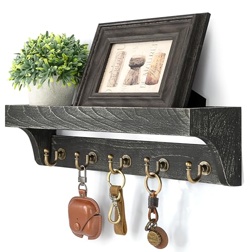 Rebee Vision Farmhouse Key Holder Wall Mount – Rustic Key Holder for Wall with Shelf for Plants & Small Home Decor – Stylish Entryway Organizer for Home & Apartment (Old Black) - color: Old Black