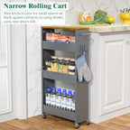XYZLVSI Slim Storage Cart, 4 Tier Rolling Kitchen Cart on Wheels for Small Space, Narrow Laundry Bathroom Organizers Mobile Shelving Unit Metal Utility Cart with Handle, 5.9in Width, Gray - size: 5.9IN-Gray