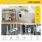 Broom Holder with Cleaning Supplies Organizer, Movable Broom Closet Storage Cabinet with Cleaning Caddy, Cleaning Cart with Mop Rack, Janitorial Housekeeping Cart on Wheels, Laundry Room Organization - size: Large