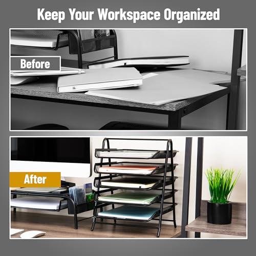 Mind Reader 5-Tier Paper Tray, Desktop Organizer, File Storage, Office, Metal Mesh, 11.75"L x 14"W x 15"H, Set of 2, Black - style: 5-Tier