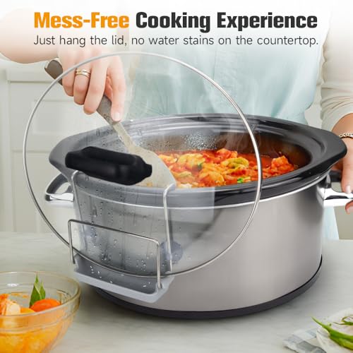 SOPHICO Slow Cooker Lid Holder for Cooking, Hand Free Pot Lid Organizer, Stainless Steel Rack with Silicone Sink, Fits Most Slow Cookers, Keeps Countertop No Mess (Grey, 2 Pack) - color: Grey, 2 Pack