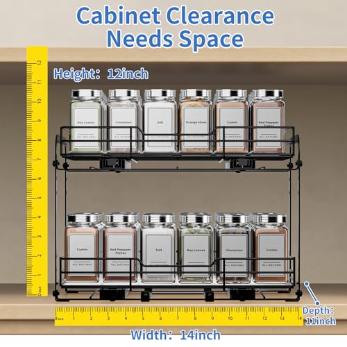 BOIVSHI 2-Tier Pull Out Spice Rack, Spice Rack Organizer, Pull Out Spice Racks for Inside Cabinets, Height Adjustable Heavy Duty Metal Basket for Inside Cabinet & Pantry (13.5''Wx10.5''Dx9.5''H) - size: 2 Tier,13.5''Wx10.5''Dx9.5''H