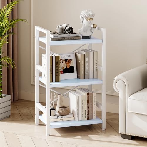 Homeiju Bookshelf, 3 Tier Industrial Bookcase, Metal Small Bookcase, Rustic Etagere Book Shelf Storage Organizer for Living Room, Bedroom, and Home Office(Blue) Patent Pending D29873033 - color: Blue, size: 3 Tier