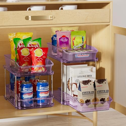 Delamu 2-Tier Under Sink Organizers and Storage, Multi-Purpose Stackable Bathroom Cabinet organizers, Pull Out Kitchen Pantry Organization and Storage with Dividers(2 Pack, Purple) - color: Purple, size: 2 Pack