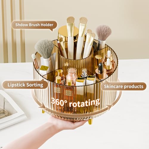 fanado 360° Rotate Makeup Brush Holder Organizer, Makeup Organizers Countertop, Makeup organization and Skincare Storage for Vanity, Desktop, Bathroom (Clear Amber) - color: Clear Amber