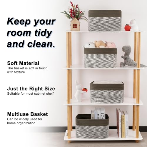 4 Pack Storage Baskets for Organizing, Woven Baskets for Shelves - Perfect for Toys, Books, Towels, and Clothes, Durable Gift Basket Bins Toy Storage, 12.7''Lx9''Wx7.8''H, Green & White - color: Green & White, size: Small/12.7''Lx9''Wx7.8''H