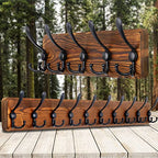 SKOLOO Rustic Wall Mounted Coat Rack: 16" Stud Spacing, Pine Real Wood Plank Wall Coat Rack with 5 Triple Hooks, Farmhouse Coat Hanger Wall Mount for Hanging Backpack Jacket Coat Hat - color: Brown Plate & Black Hook, size: 1 Item-5 Hooks
